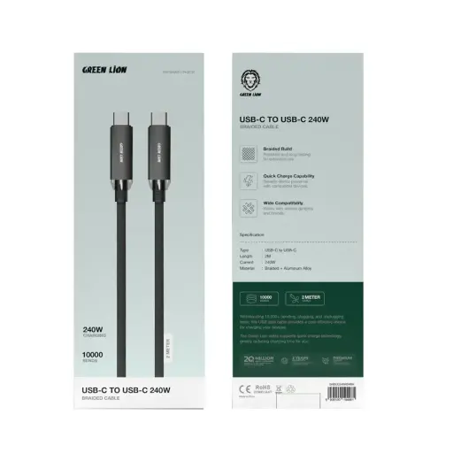 [GS0625] Green Lion Braided Type-C to Type-C Cable 240W 2 mtr