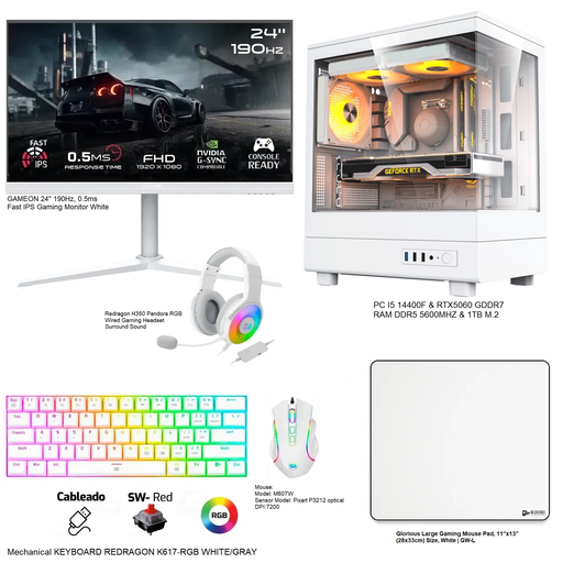 Gaming PC Bundle FULL WHITE I5 14400f & RTX5060 OC GDDR6 & RAM DDR5