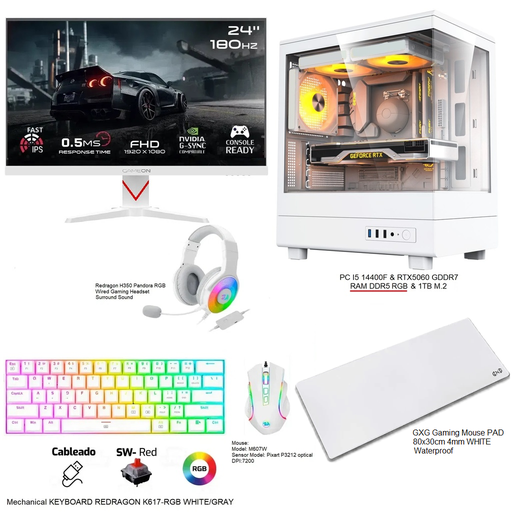 Gaming PC Bundle FULL WHITE I5 14400f & RTX5060 OC GDDR6 & RAM DDR5
