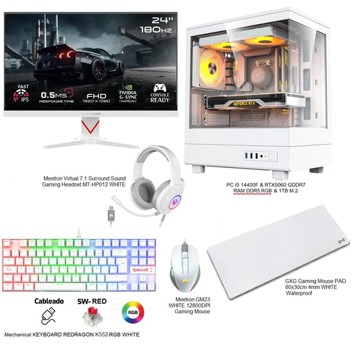Gaming PC Bundle FULL WHITE I5 14400f & RTX5060 OC GDDR6 & RAM DDR5