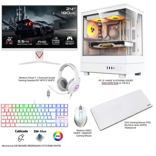 Gaming PC Bundle FULL WHITE I5 14400f & RTX5060 OC GDDR6 & RAM DDR5