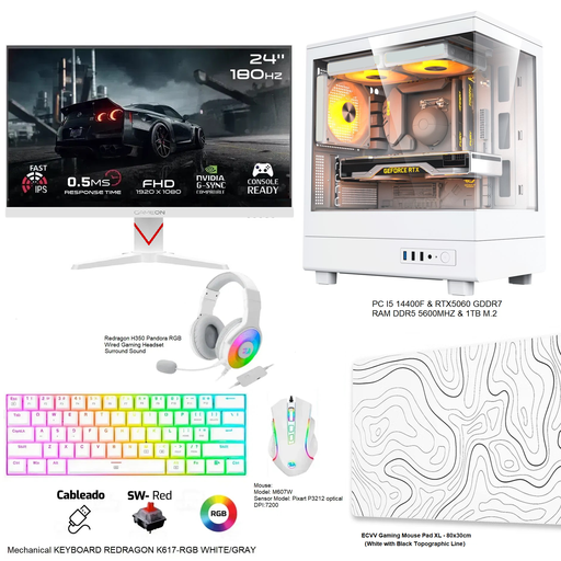 Gaming PC Bundle FULL WHITE I5 14400f & RTX5060 OC GDDR6 & RAM DDR5