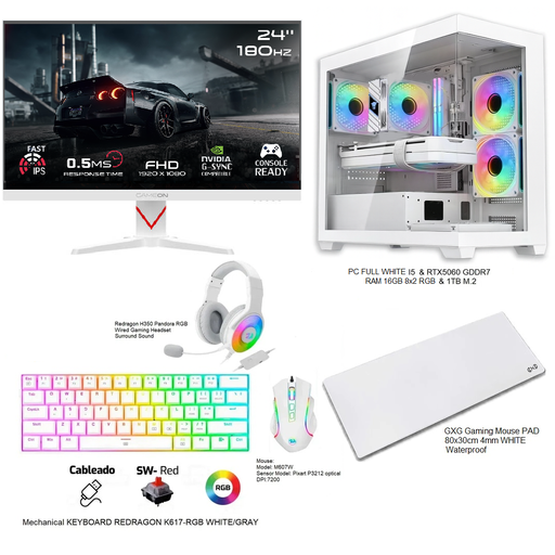 Gaming PC Bundle FULL WHITE Intel Core i5 & RTX5060 OC GDDR6