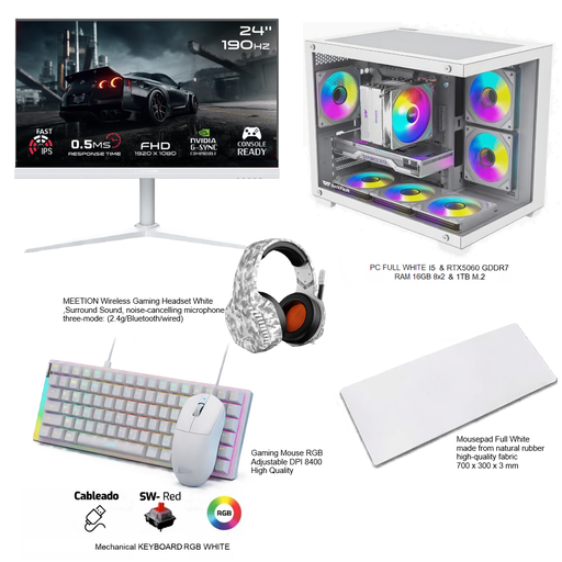 Gaming PC Bundle FULL WHITE Intel Core i5 & RTX5060 OC WHITE GDDR7