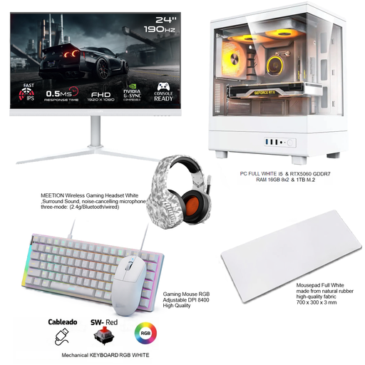 Gaming PC Bundle FULL WHITE Intel Core i5 & RTX5060 OC WHITE GDDR7