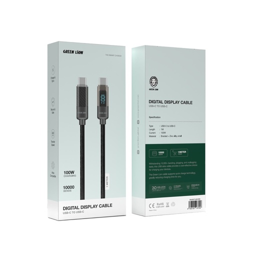 [GS2420] Green lion Digital Display Cable USB-C to USB-C  100W Charging 1m black