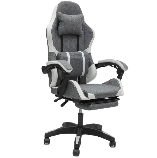 [GS2714] Gaming Chair fabric Gray/White with Footrest 34FR 2207