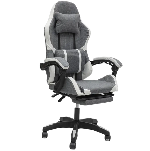 [GS2714] Gaming Chair fabric Gray/White with Footrest 34FR 2207