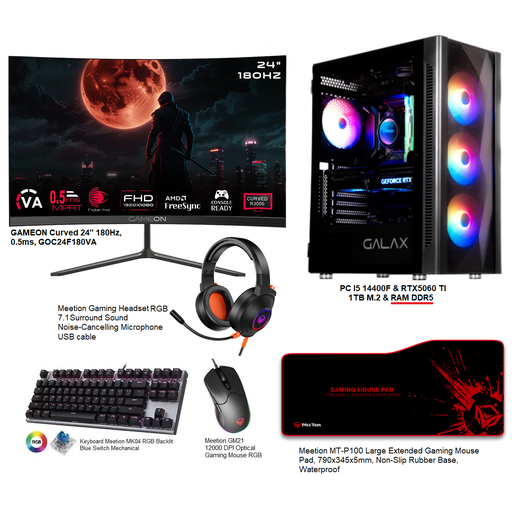 Gaming setup PC I5 14400F & GeForce RTX 5060 Ti GDDR7 & RAM DDR5 5600MHZ
