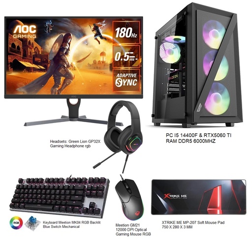 Gaming setup PC I5 14400F & GeForce RTX 5060 Ti GDDR7 & RAM DDR5 6000MHZ
