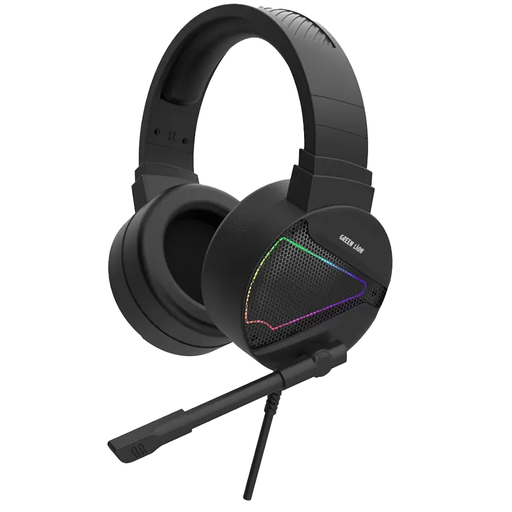 Green Lion GP27X Gaming Headphone with Noise Canceling Microphone, Hight Definition Audio, 3 Color Lights, 3.5mm Audio Jack, 360° Free Bending, Comfortable to Wear - Black