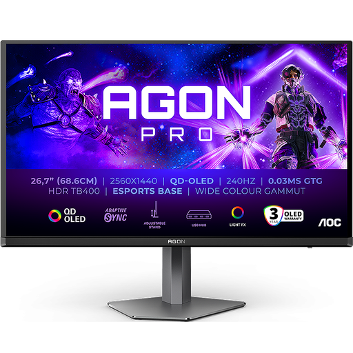 AOC 27" QHD OLED , 240 Hz, 0.03 ms GtG, FreeSync Premium Pro, G-Sync, Monitor Agon Pro AG276QZD2