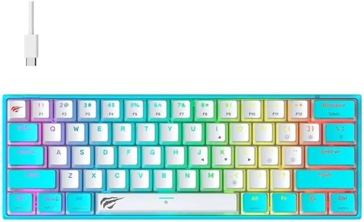 [GS2732] Havit KB877L Membrane Gaming Keyboard, Blue & White - 61 Key RGB Backlit with Multimedia Keys, USB-C Wired