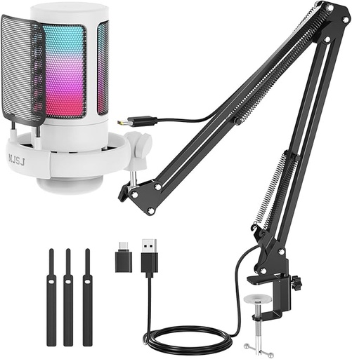 USED NJSJ USB Gaming Microphone for PC, Condenser Mic with Boom Arm for PS4/ PS5 ME6S