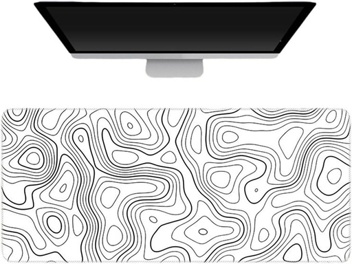 ECVV Gaming Mouse Pad XL - 80x30cm（White with Black Topographic Line）