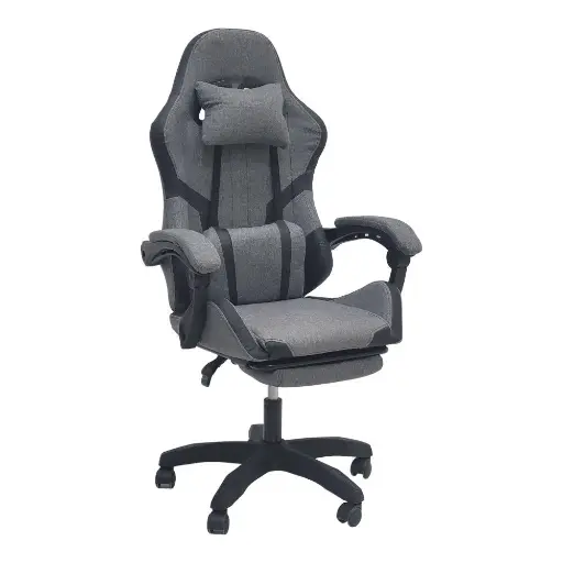 [GS2850]  Gaming Chair fabric BLACK Gray with Footrest 34FR
