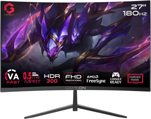 GAMEON 27" FHD 180Hz, 0.5ms, HDMI 2.1, Curved Gaming Monitor GOC27F180VA Pro Series