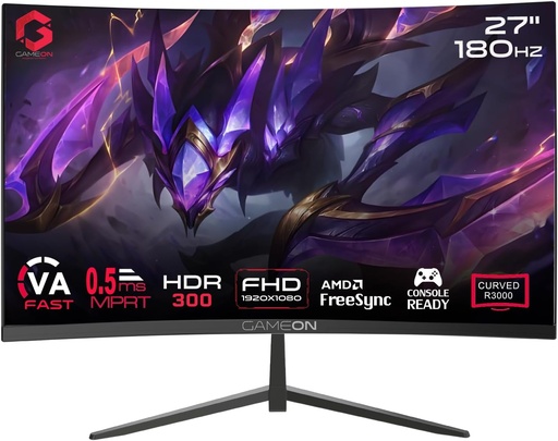 GAMEON 27" FHD 180Hz, 0.5ms, HDMI 2.1, Curved Gaming Monitor GOC27F180VA Pro Series