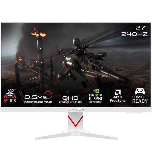 GAMEON 27" WHITE 2K 240Hz, 0.5ms Response Time, IPS Display, HDR400, RGB Backlight, Speakers| GOAD27QHD240IPS