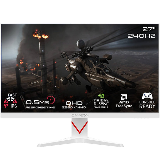 GAMEON 27" WHITE 2K 240Hz, 0.5ms Response Time, IPS Display, HDR400, RGB Backlight, Speakers| GOAD27QHD240IPS