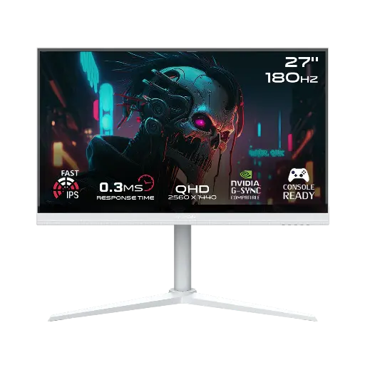 GAMEON 27" 2K 180Hz, 0.3ms, Fast IPS QHD Gaming Monitor GOA27QHD180IPS - White