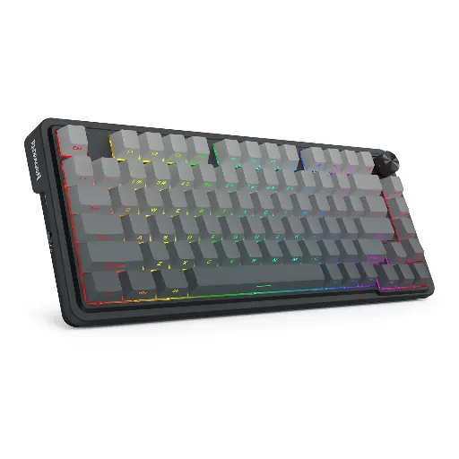[GS2944] Redragon UCAL Wireless Gaming Keyboard 75% Layout, Tri-Mode, Side-Printed Keycaps, Gasket Mount, Mint Mambo Switches, Control Knob, Black/Gray | K673SP-RGB-PRO