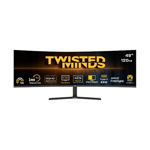 Twisted Minds 49" WQHD (5120×1440) 120Hz, 1ms, HDR10, HDMI 2.1, curved 1500R, Built-in dual speakers (2 × 3W) Gaming Monitor - TM49CDQHDVA