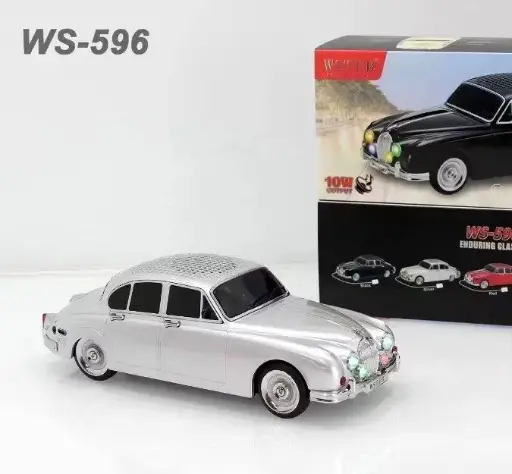 EONKO WS-596 Classic Jaguar Car-Shaped Bluetooth Wireless Speaker with TF, USB, FM, Hands-free, TWS, Selfie, LED Display, and LED Light - Gray 