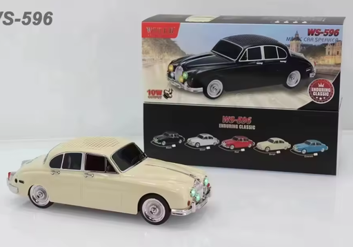 EONKO WS-596 Classic Jaguar Car-Shaped Bluetooth Wireless Speaker with TF, USB, FM, Hands-free, TWS, Selfie, LED Display, and LED Light - Beige