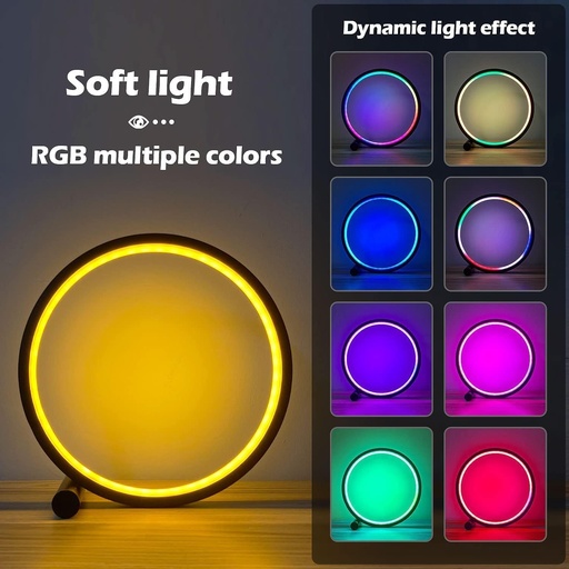 Circle Table Lamp with RGB Rhythm,  Remote Control .   Ambient Lighting for Gaming Desk, Bedroom, Kids Room (Circles) 