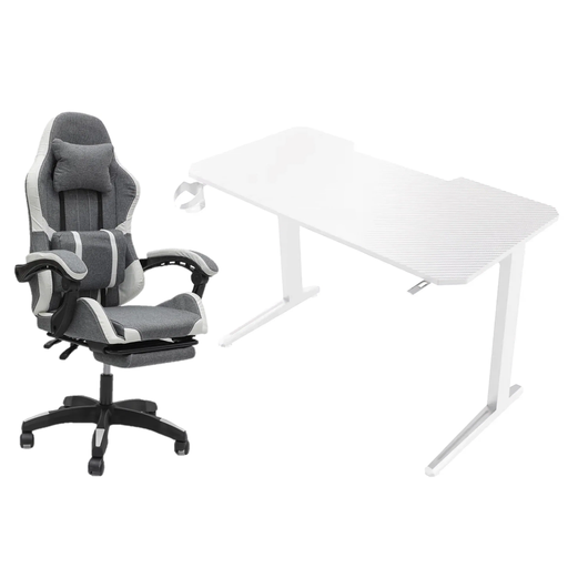 Gaming Desk GXG white & Gaming Chair 34FR White & Gray