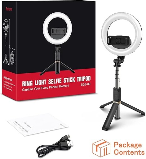 Selfie Ring Light, 6.3 Inch LED Light Ring with Adjustable Tripod 360° Rotation and Bluetooth Remote Control for Video Youtube Makeup Rechargeable 3 Modes and 3 Brightness-PA213B