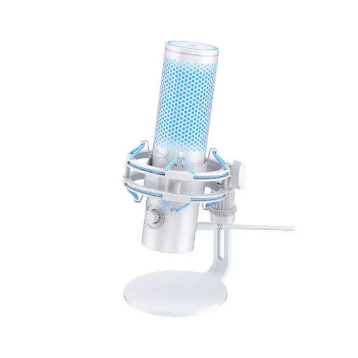 HyperX QuadCast 2 Stand-Alone Microphone Streamer/Content Creator/Gamers/Supports PC, PS4, PS5, White/Light Blue