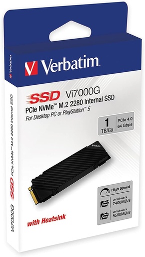  1TB M.2 PCIe NVMe 2280 Internal SSD Vi7000G Verbatim, speeds of up to 7,000 MB/s read and 6,500 MB/s write