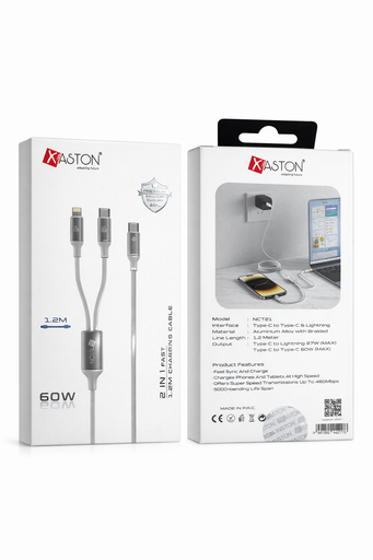 XASTON CHARGING CABLE 2IN1 FAST 60W 1.2M WHITE - NCT21