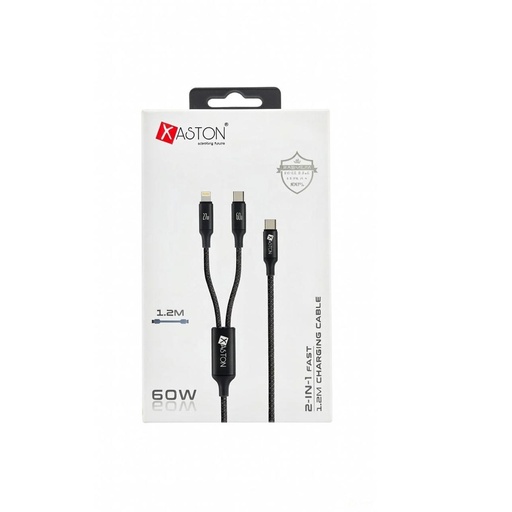 XASTON CHARGING CABLE 2IN1 FAST 60W 1.2M BLACK- NCT21