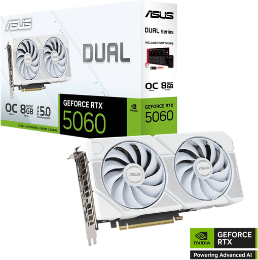 ASUS Dual GeForce RTX 5060 White OC Edition 8GB GDDR7 Graphics Card