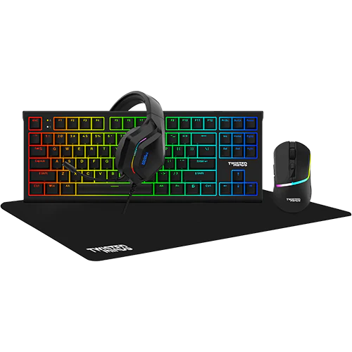 Twisted Minds 4in1 Gaming Bundle, mechanical Keyboard Blue switch, Adjustable DPI Mouse, Rainbow Static Headset LED, and Mouse Pad TM-HORIZON-X