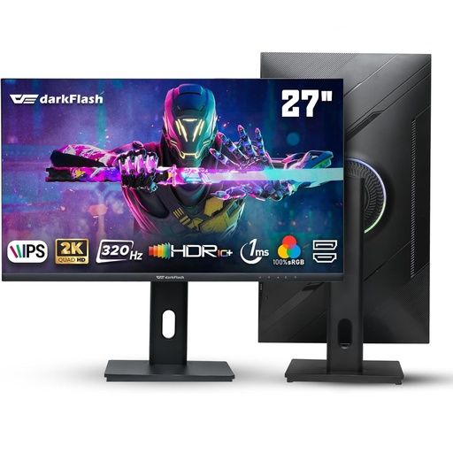 DarkFlash 27" 2K 320Hz 1MS Fast IPS, HDR10+, 100% sRGB,1.07B Colors, Compatible with HDMI 2.1, ARGB Backlight Computer Monitor Gamers S275QTB