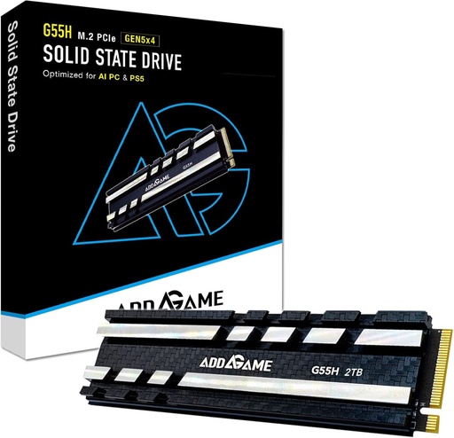 Addlink G55H 2TB PCIe Gen5 NVMe M.2 SSD with Heatsink - Up to 10,300MB/s - Game Ready - Internal Solid State Drive - Compatible with PCs and PS5 (ad2TBG55HM2P)