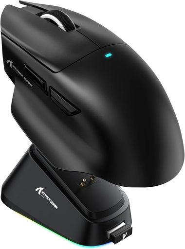 ATTACK SHARK V6 BLACK 65g SUPERLIGHT Mouse with Magnetic Charging Dock, PixArt PAW3311 Gaming Sensor, 25000 DPI, 500 mAh Battery, BT/Wireless/Wired Ergonomic Mice with Thumb Rest, for Win11/Xbox/PS/Mac