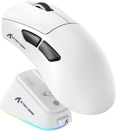  ATTACK SHARK V3 Pro White Wireless Esports Gaming Mouse with Magnetic Charging Dock:62g Lightweight-1K Polling-25K DPI-PAW3311 Sensor,Wired/BT/2.4Ghz Programmable