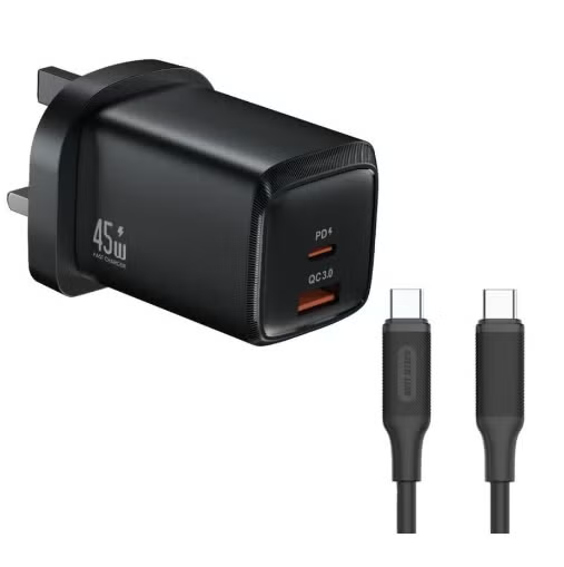 {GNGCPDQC45CBK} Green Lion G-Charge Series Dual Port Wall Charger PD+QC 45W C to C 1M Cable