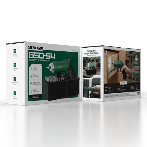 {GNGSD54CSGN} Green Lion GSD-54 Cordless Screwdriver Set - 3.7V 1500mAh - Green