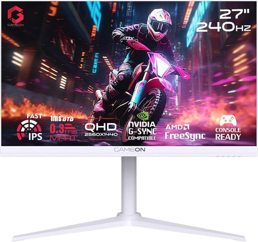 GAMEON 27" White, 2K QHD, 240Hz, 0.3ms, Fast IPS Panel, HDMI 2.1, FreeSync & G-Sync, Crosshair Assistant, HDR, PS5, Gaming Monitor GOA27QHD240IPS Arctic Pro-Series