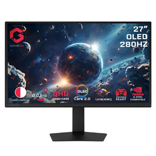 GAMEON 27" OLED 280Hz , 0.03ms (GTG), QHD Resolution, HDR True Black 400, FreeSync, Adaptive Sync, Black | GO27QDOLD280 Signature X Series Gaming Monitor