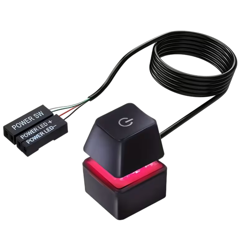 MHT-Desk ON/OFF Power Switch for Desktop Computer RGB Backlight Mechanical Shaft Key External Remote Start PC Mainboard Reset Button