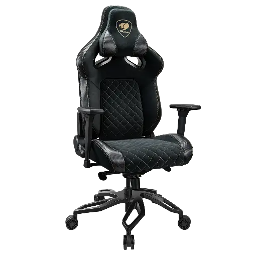 Cougar TITAN PRO V2 Gaming Chair, Velvet Fabric Surface, 4D Armrests Direction, LiftBack Support, Plush Velvet Upholstery, Class 4 Gas Lift Cylinder, Adjustable Design, Black  CG-CHAIR-TITAN-PRO-V2-GOLD-FB