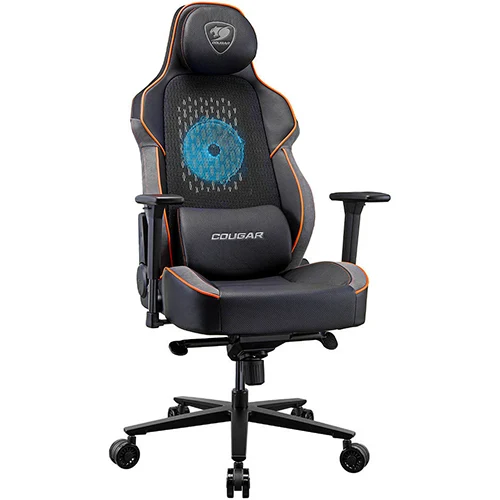 Cougar NxSys Aero Gaming Chair, Integrated RGB Fan, Premium PVC Leather, Adjustable 3D Armrests, Elastomeric Mesh, Durable Steel Frame, 3" Wheels, 160kg Max Weight - Black and Orange CG-CHAIR-NXSYS-AERO-ORG