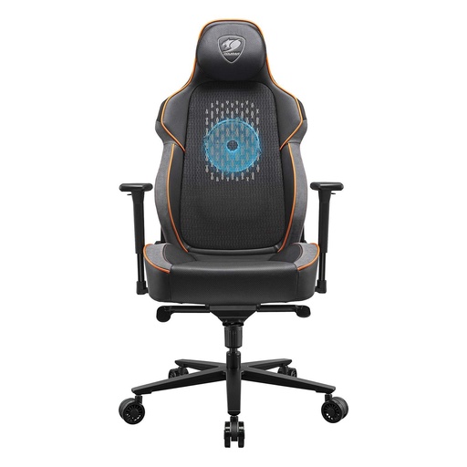 Cougar NxSys Aero Gaming Chair, Integrated RGB Fan, Premium PVC Leather, Adjustable 3D Armrests, Elastomeric Mesh, Durable Steel Frame, 3" Wheels, 160kg Max Weight - Black and Orange CG-CHAIR-NXSYS-AERO-ORG